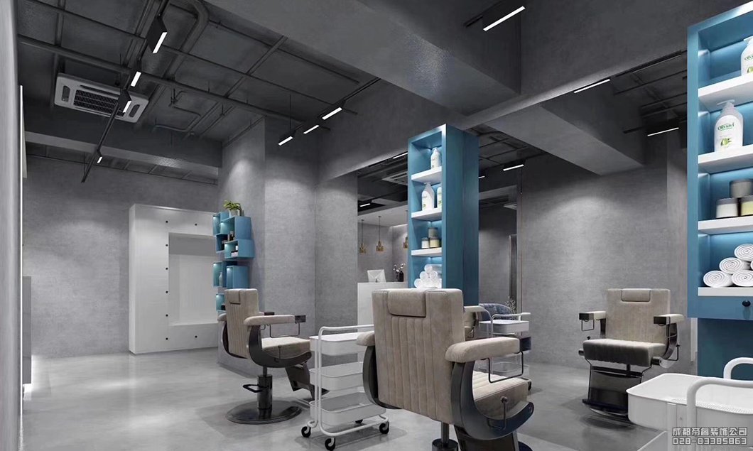 复古工业风理发店设计效果图