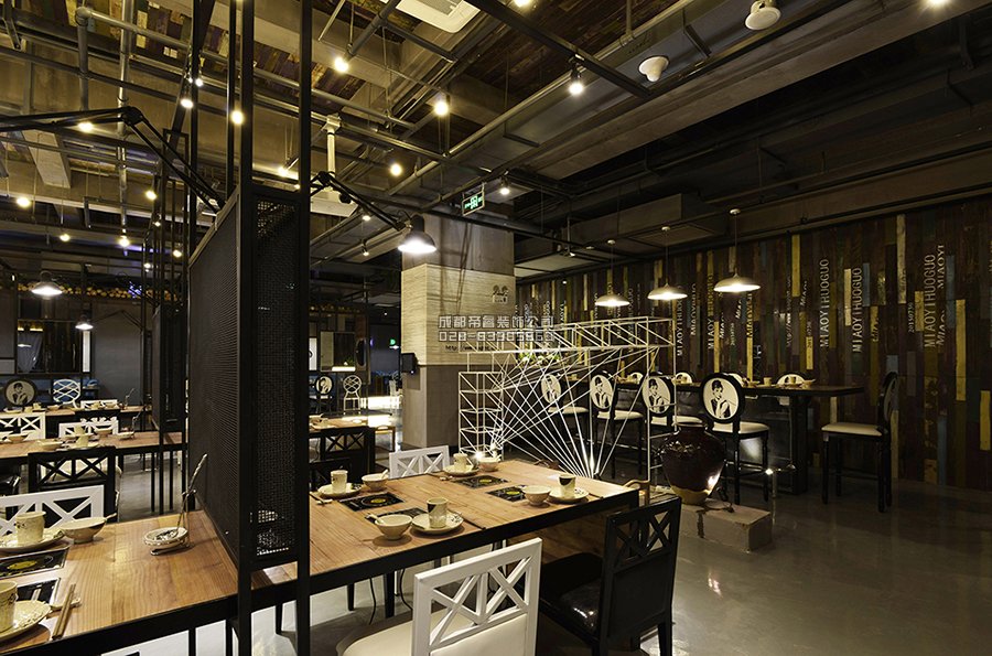400平工业风火锅店装修效果图