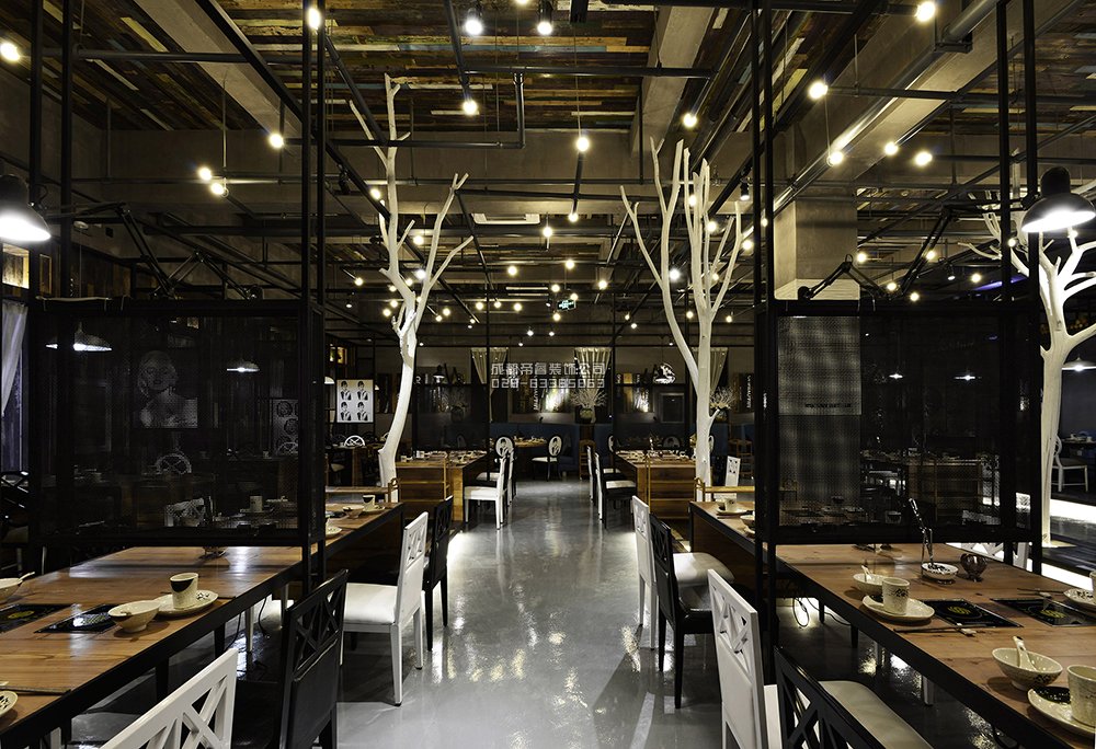 400平工业风火锅店装修效果图